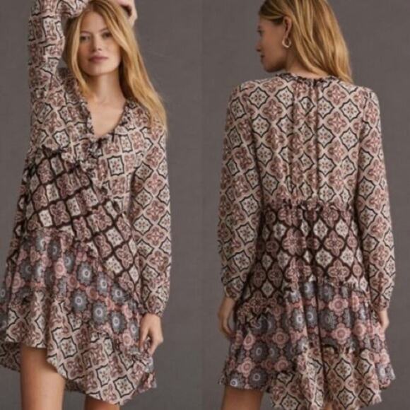 NWT Anthropologie Tiered V-Neck Mini Dress Boho size XSP - Picture 1 of 12